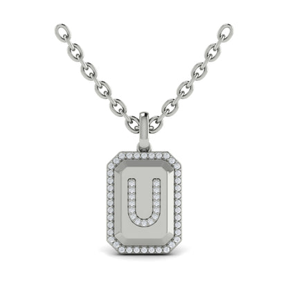 Diamond Medallion Alphabet Pendant Link Necklace, U