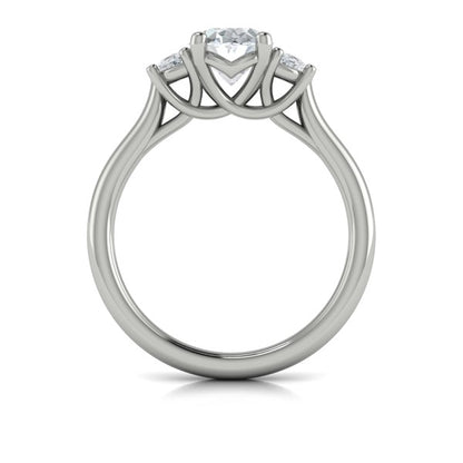 Oval Three Stone Engagement Ring in Platinum by Vlora Bridal