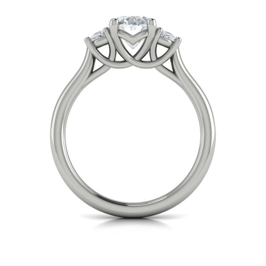 Oval Three Stone Engagement Ring in Platinum by Vlora Bridal