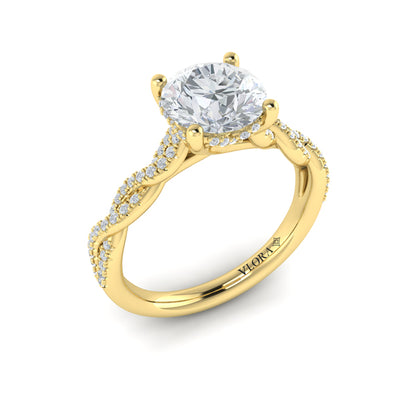 Twist Diamond Engagement Ring with Hidden Halo