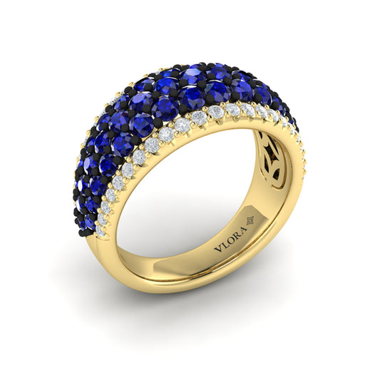 Diamond and Sapphire Multi-Row Statement Ring