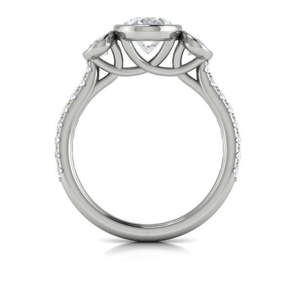 Oval Three Stone, Bezel Engagement Ring in Platinum by Vlora Bridal