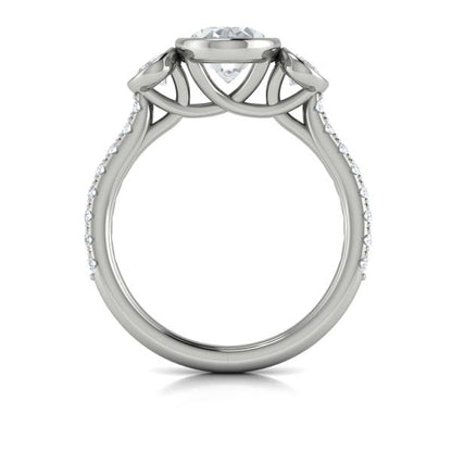 Oval Three Stone, Bezel Engagement Ring in Platinum by Vlora Bridal
