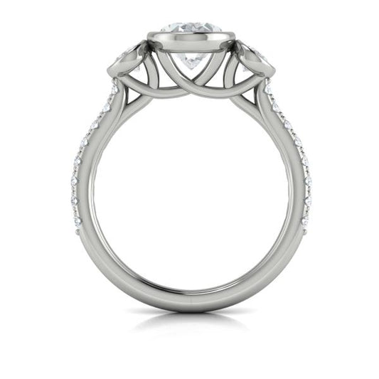 Oval Three Stone, Bezel Engagement Ring in Platinum by Vlora Bridal