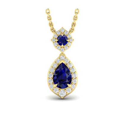 Tear Drop Sapphire and Diamond Pendant