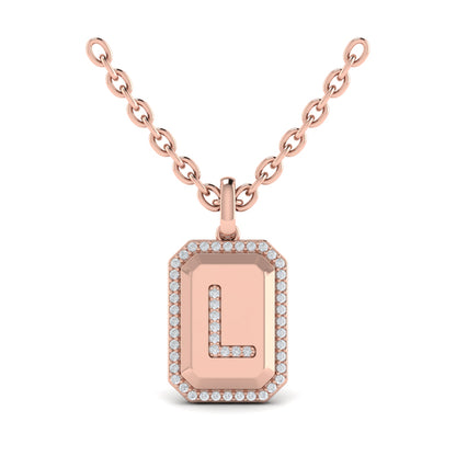 Diamond Medallion Alphabet Pendant Link Necklace, L