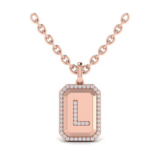 Diamond Medallion Alphabet Pendant Link Necklace, L