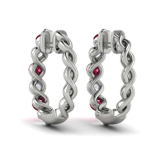 Diamond and Ruby Twist Hoop Earrings