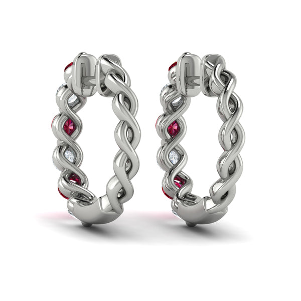 Diamond and Ruby Twist Hoop Earrings