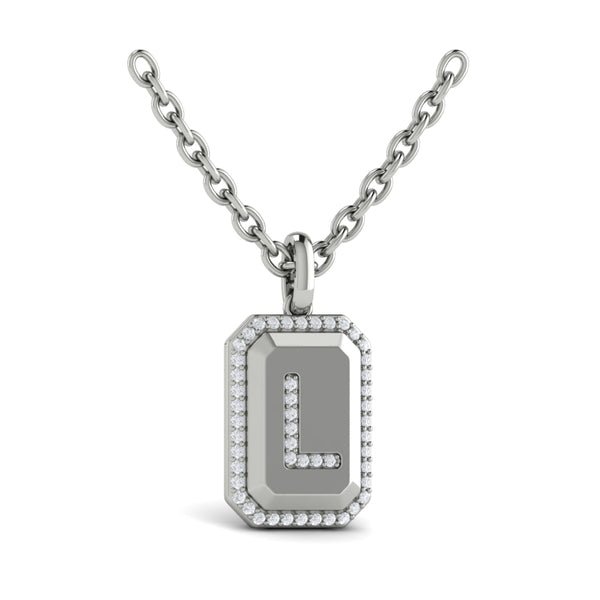 Diamond Medallion Alphabet Pendant Link Necklace, L