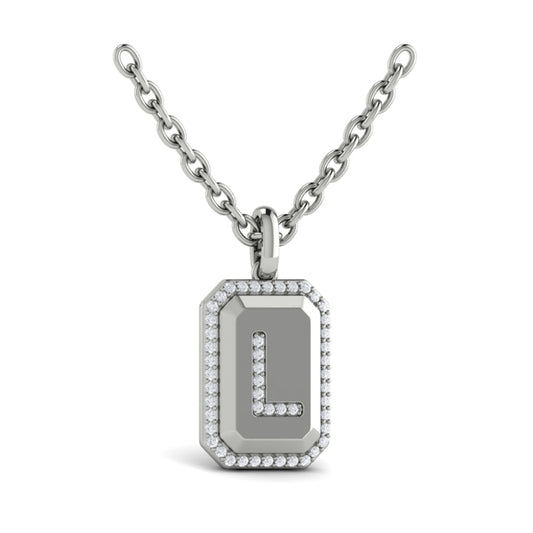 Diamond Medallion Alphabet Pendant Link Necklace, L