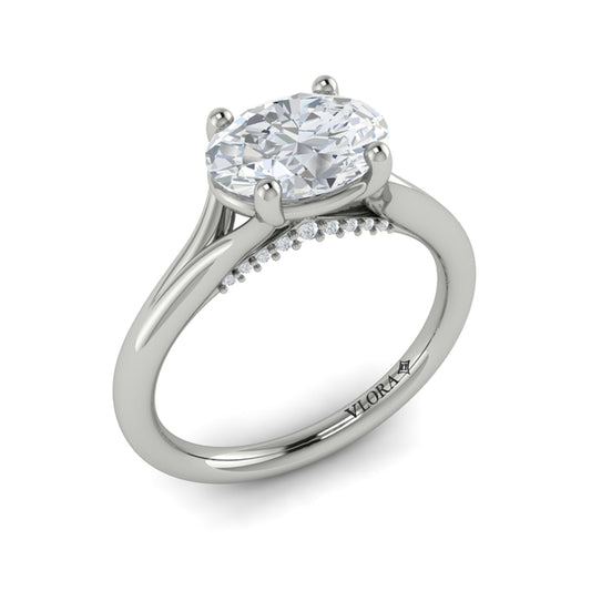 Oval Solitaire, Split Shank Engagement Ring in Platinum by Vlora Bridal