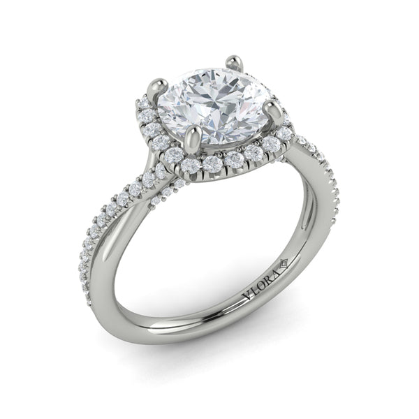Round Halo Engagement Ring in Platinum by Vlora Bridal