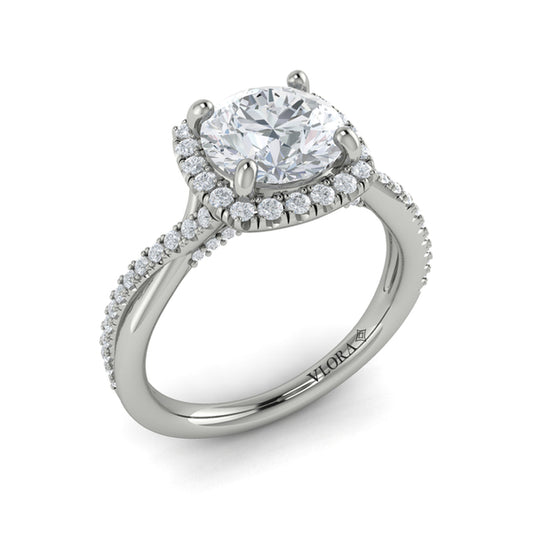 Round Halo Engagement Ring in Platinum by Vlora Bridal