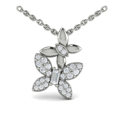 Double Butterfly Diamond Pavé Pendant Necklace