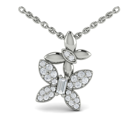 Double Butterfly Diamond Pavé Pendant Necklace