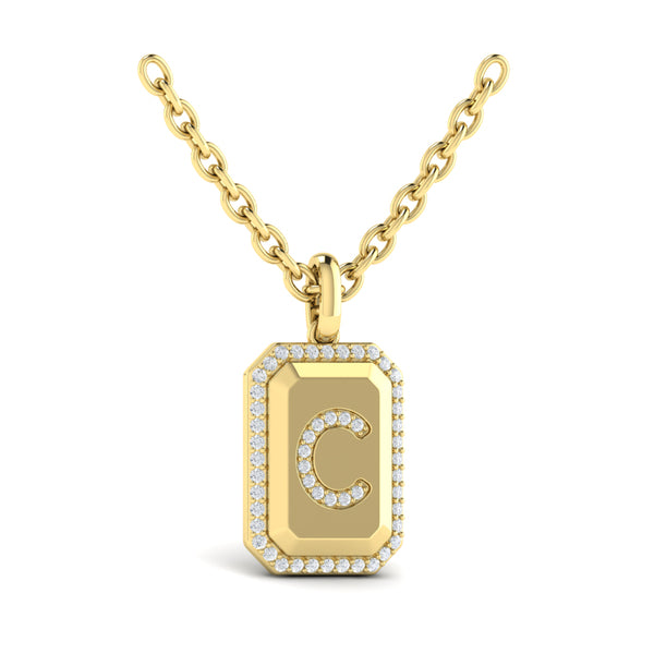 Diamond Medallion Alphabet Pendant Link Necklace, C