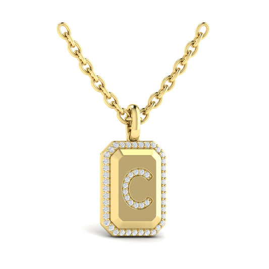 Diamond Medallion Alphabet Pendant Link Necklace, C