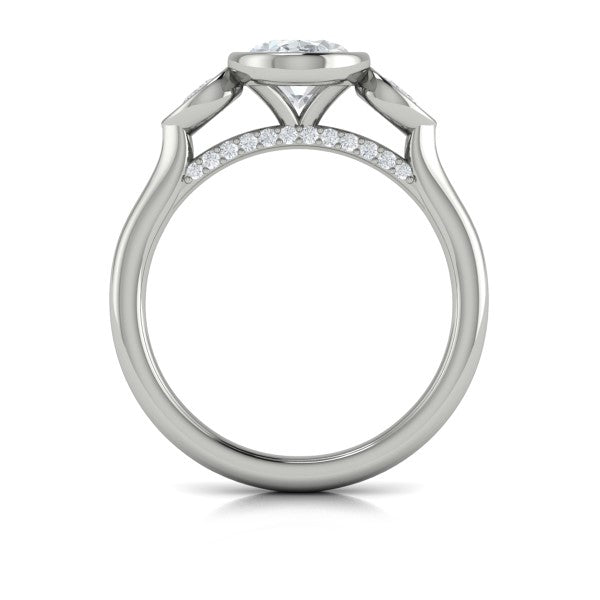 Oval Three Stone, Bezel Engagement Ring in Platinum by Vlora Bridal