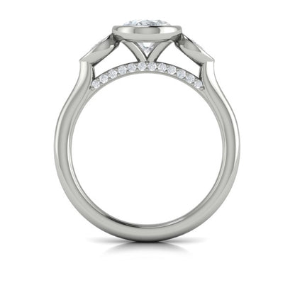 Oval Three Stone, Bezel Engagement Ring in Platinum by Vlora Bridal