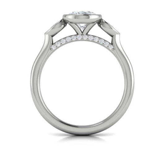 Oval Three Stone, Bezel Engagement Ring in Platinum by Vlora Bridal