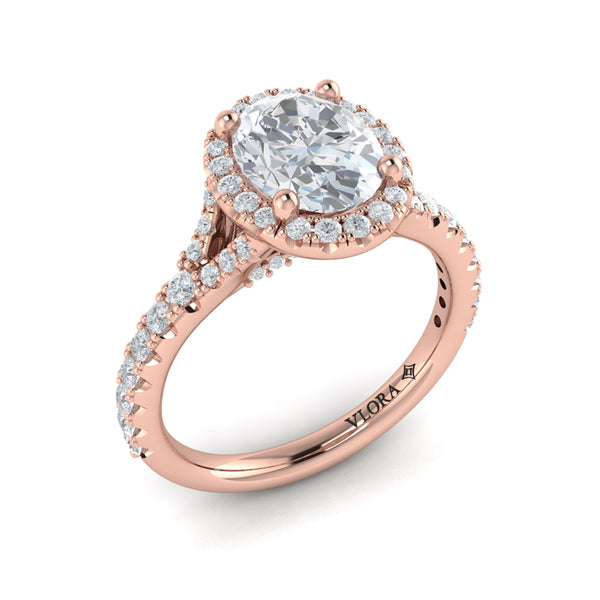 Timeless Halo Split Shank Oval Engagement Ring