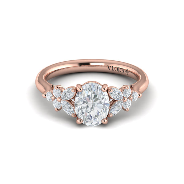 Floral Marquise Cluster Oval Engagement Ring