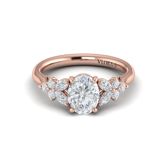 Floral Marquise Cluster Oval Engagement Ring