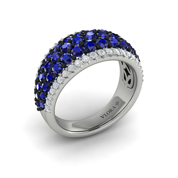 Diamond and Sapphire Multi-Row Statement Ring