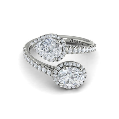 Oval and Pear Halo Toi et Moi Engagement Ring