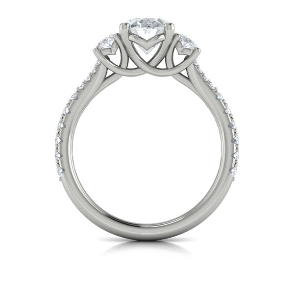 Oval Three Stone, Split Shank Engagement Ring in Platinum by Vlora Bridal