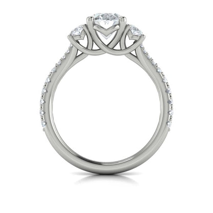 Oval Three Stone, Split Shank Engagement Ring in Platinum by Vlora Bridal