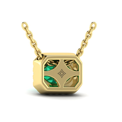 Diamond Cushion Halo and Oval Emerald Necklace
