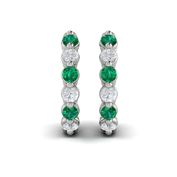 Diamond and Emerald  Twist Hoop Earrings