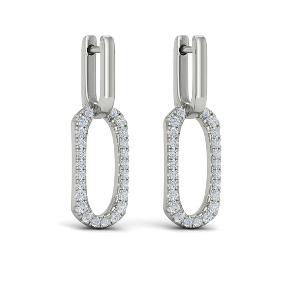 Diamond North South Open Oval Pendant Link Earrings