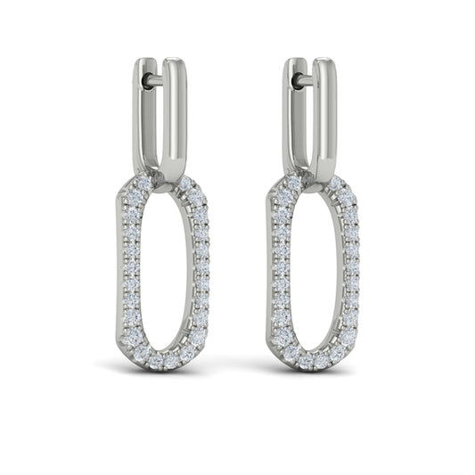 Diamond North South Open Oval Pendant Link Earrings