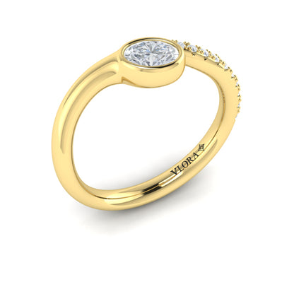 Bezel‑Set Oval Diamond Ring With Diamond Pavé Curve