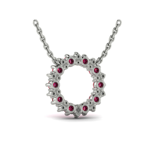 Diamond and Ruby Open Starburst Circle Pendant Necklace