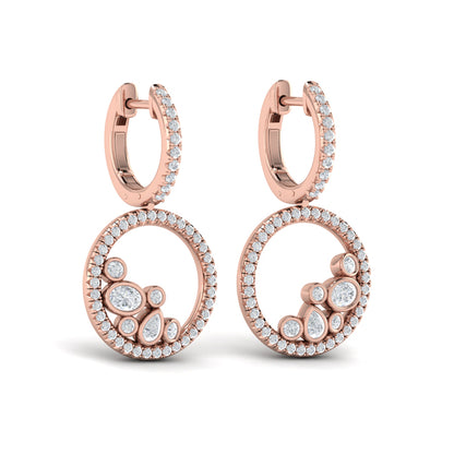 Pavé Halo and Bezel Set Diamond Circle Earrings
