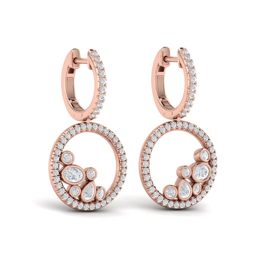 Pavé Halo and Bezel Set Diamond Circle Earrings