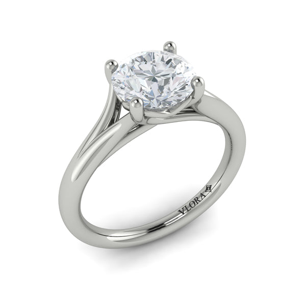 Round Solitaire, Split Shank Engagement Ring in Platinum by Vlora Bridal