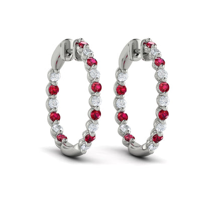 Inside Out Diamond and Ruby  Hoop Earrings