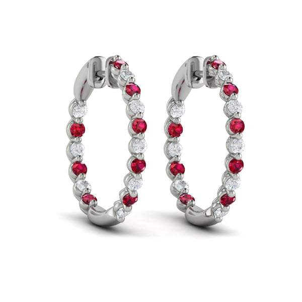 Inside Out Diamond and Ruby  Hoop Earrings