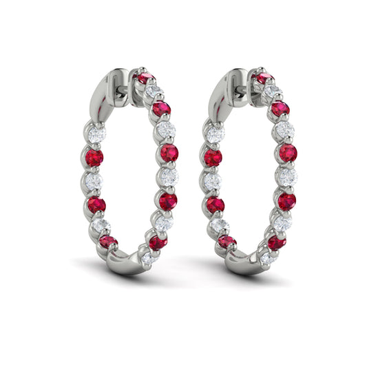 Inside Out Diamond and Ruby  Hoop Earrings