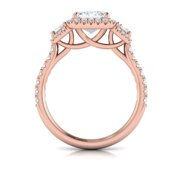 Trio Emerald Cut Halo Engagement Ring