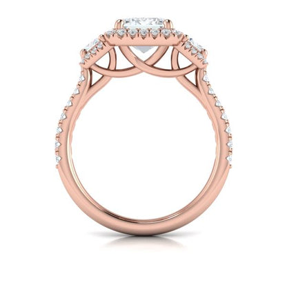 Trio Emerald Cut Halo Engagement Ring
