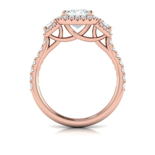 Trio Emerald Cut Halo Engagement Ring