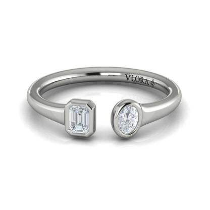 Bezel‑Set Emerald and Oval Diamond Open Form Ring