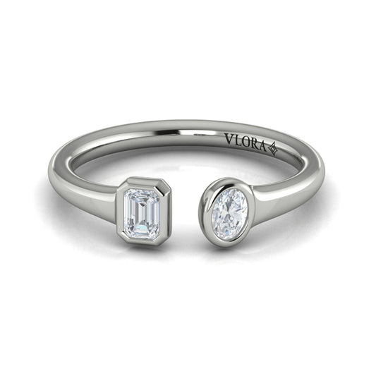 Bezel‑Set Emerald and Oval Diamond Open Form Ring