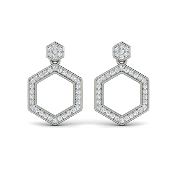 Channel Set Diamond Open Honeycomb Drop Stud Earrings